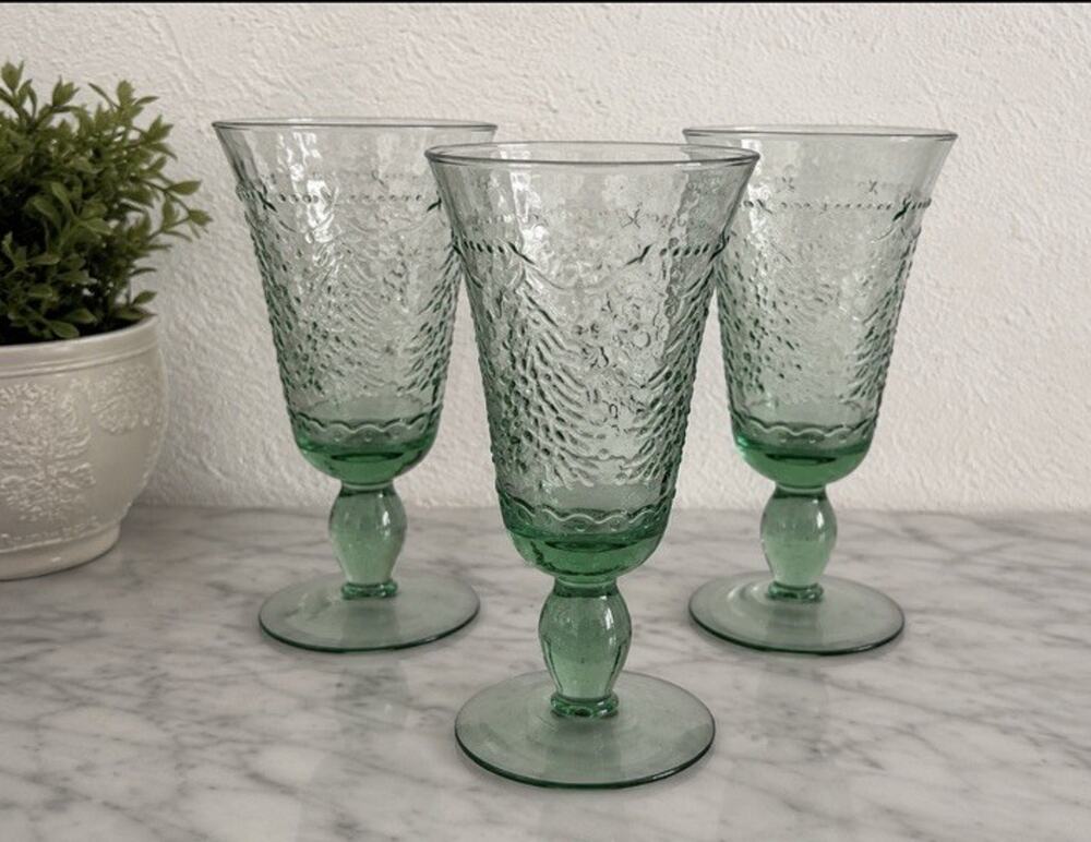 Studio Nova Holiday Cheer Handmade Goblets Christmas Trees Glasses 12oz Set Of 3